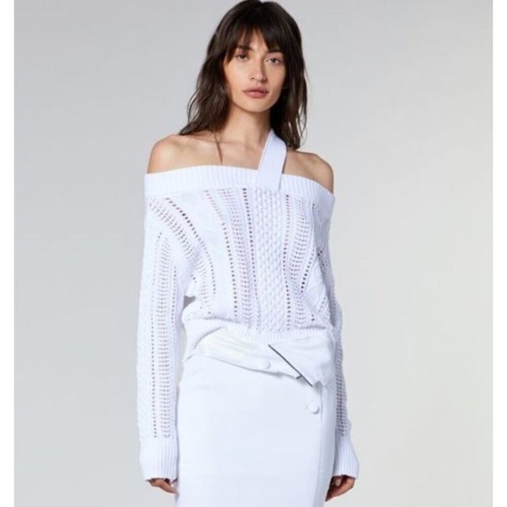 RTA Beckett White Off Shoulder Sweater Size small crochet R+A